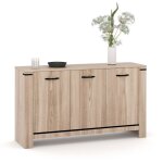 Idmarket ? buffet 140 cm 3 portes en bois clair et m�tal noir ? design contemporain ? rangement optimal ...