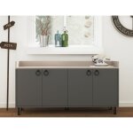 Abitare - buffet 140x80 h cm gris anthracite et moka clair avec quatre portes - cerignola