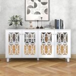 Dans les nuages - buffet 160 cm, avec 4 portes en miroirs, 2 étagères réglable, style moderne, armoire ... Dans les nuages - buffet 160 cm, avec 4 portes en miroirs, 2 étagères réglable, style moderne, armoire ...