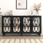 Dans les nuages - buffet 160 cm, avec 4 portes en miroirs, 2 étagères réglable, style moderne, armoire ... Dans les nuages - buffet 160 cm, avec 4 portes en miroirs, 2 étagères réglable, style moderne, armoire ...