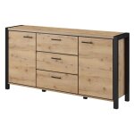 Meublorama - buffet 180cm collection tivora 2 portes, 3 tiroirs. couleur ch�ne et noir