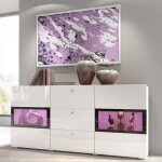 Meublorama - buffet ramos ? 2 portes vitr�es + 3 tiroirs ? coloris blanc brillant et noir ? led non incluse ...
