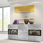 Meublorama - buffet ramos ? gris effet bton et noir ? led multicolores incluses ? 2 portes vitres + ...