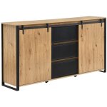 Buffet avec 2 portes coulissantes et 3 tiroirs en mdf et m�tal noir - naturel - belinaro
