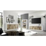 Meublorama - buffet 2 portes et 2 tiroirs, collection isora, coloris blanc laqu� brillant et ch�ne clair ...
