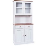 Buffet 2 portes 2 tiroirs en pin massif vernis  l'eau blanc et plateau finition marron
