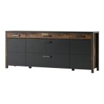 Meublorama - buffet windsor gris anthracite et ch�ne fonc� - 3 tiroirs et 2 portes - 196. 8 x 80. 6 x ...