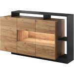 Vente - unique ? buffet 3 portes 3 niches avec leds ? coloris naturel et anthracite ? dimensions 155x93. ...