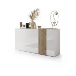 Veriaffari. it - buffet 3 portes venezia - blanc laqu brillant et chene cadiz - l 181 x p 44 x h 84 ...