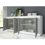 Meublorama - buffet 4 portes, collection isora, blanc laqu brillant / chne clair, idal pour salon ...
