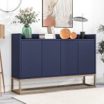 Wishdor ? buffet bleu moderne 120x30x80 cm ? 4 portes sans poign�e ? cadre en m�tal ? rangement �l�gant ...