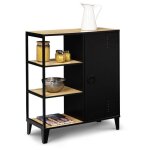 Idmarket - buffet d'appoint 3 �tag�res et placard m�tal noir et plateau bois 70 cm ester design industriel ...
