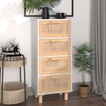 Bonnevie - buffet - armoire de rangement enfilade blanc 40x30x90 cm bois de pin massif et rotin naturel ...