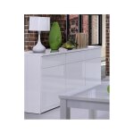 Meublorama - buffet 3 portes 3 tiroirs fabio + miroir, blanc brillant, pour salon ou salle  manger, ...