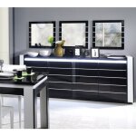 Meublorama - ensemble buffet lina avec 3 miroirs coloris noir et blanc