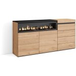 Buffet, bahut, meuble de rangement, 157x75x35 cm, chambre � coucher, pi�ce, chemin�e �lectrique, commode, ...