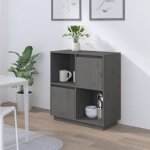 Buffet, bahut, meuble de rangement pour salon, salle � manger gris 74x35x80 cm bois massif de pin, armoire ...