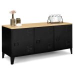 Idmarket - buffet bas 113 cm ester 3 portes m�tal noir plateau bois design industriel