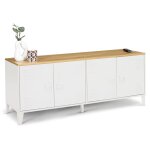 Idmarket - buffet bas 140 cm ester 4 portes métal blanc plateau bois design industriel Idmarket - buffet bas 140 cm ester 4 portes métal blanc plateau bois design industriel