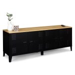 Idmarket - buffet bas 140 cm ester 4 portes m�tal noir et plateau bois design industriel
