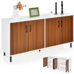 Costway - buffet bas - 4 portes, 5 pieds mtalliques - 148x40x75, 5cm - meuble de rangement - dispositif ...