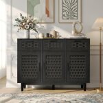 Buffet bas bahut 115x40x80 cm avec 3 tiroirs et 2 portes en bambou tress�, meuble de rangement cuisine ...