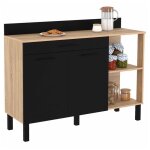 Buffet bas de cuisine 120 cm cina plan de travail h. 83 cm 2 portes + tiroir façon hêtre et noir Buffet bas de cuisine 120 cm cina plan de travail h. 83 cm 2 portes + tiroir façon hêtre et noir