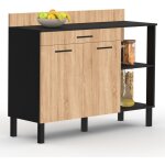 Buffet bas de cuisine 120 cm cina plan de travail h. 83 cm 2 portes + tiroir noir et fa�on h�tre