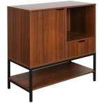 Buffet en dcor noyer et pieds et poignes en mtal noir l 80cm - 1 porte. 1 tiroir et 2 tagres. buffet ...