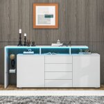 Modernluxe - buffet bas avec clairage led - 4 tiroirs et 2 portes - blanc
