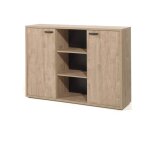 Meublorama - buffet bas de rangement pour bureau 2 portes et tagres coloris chne dor collection dep ...