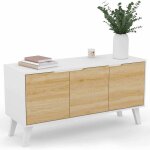 Idmarket - buffet bas scandinave 113 cm finn blanc 3 portes fa�on h�tre