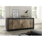 Calicosy ? buffet 4 portes noir mat d�cor ch�ne ? dimensions l207 x h86 x p43 cm ? style vintage pour ...