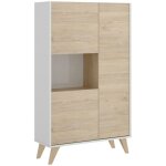 Buffet boario, buffet haut de salon, buffet moderne de salon avec 3 portes, 81x43h135 cm, chne et blanc, ...