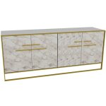 Cotecosy ? buffet 4 portes en bois blanc avec d�cor marbre et m�tal dor� ? dimensions 180 x 75 x 47 cm ...