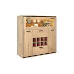 Buffet, cave  vin lgante avec portes doubles, tagre en verre et porte - bouteilles , en bois