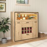 Okwish - buffet, cave � vin avec portes doubles, deux tiroirs, porte - bouteilles et �tag�re en verre, ...