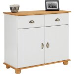 Idimex ? buffet salon colmar 94 cm ? bois massif blanc et brun ? rangement pour vaisselle et linge de ...