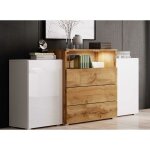 Deco in paris - buffet commodes 2 portes 3 tiroirs blanc et bois avec led - Deco in paris - buffet commodes 2 portes 3 tiroirs blanc et bois avec led -