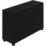Buffet, commode avec 3 portes et 2 tiroirs, noir mat - longueur 117 x hauteur 74 x profondeur 37. 5 cm ...