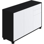 Buffet, commode avec 3 portes et 2 tiroirs, noir mat / blanc mat - longueur 117 x hauteur 74 x profondeur ...