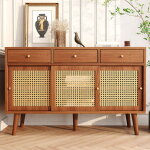 Buffet, commode  3 tiroirs, armoire avec tagres rglables et 3 portes coulissantes, portes en rotin ...