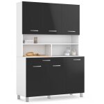 Idmarket - buffet de cuisine 120 cm cina 6 portes + tiroir blanc et gris brillant