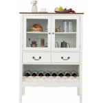 Costway - buffet de cuisine � 2 portes vitr�es avec 2 tiroirs porte - bouteilles, meuble de rangement ...