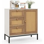 Costway - buffet cuisine 3 tiroirs avec placard, buffet salle  manger tagre rglable, pied en mtal, ...