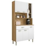 Buffet de cuisine 6 portes 1 tiroir ch�ne et blanc largeur 91 cm