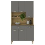 Buffet de cuisine 6 portes 1 tiroir chne et gris 7 niches l 90. 9 h 173. 5 p 36. 3 cm