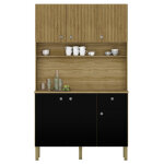 Buffet de cuisine 6 portes 1 tiroir chêne et noir 7 niches l 111 h 185 p 39. 3 cm Buffet de cuisine 6 portes 1 tiroir chêne et noir 7 niches l 111 h 185 p 39. 3 cm
