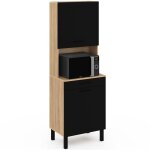Buffet de cuisine 60 cm cina 2 portes + tiroir faon htre et noir