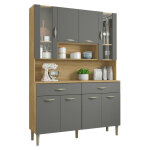 Buffet de cuisine 8 portes 2 tiroirs chne et gris l 121. 4 h 173. 5 p 36. 3 cm